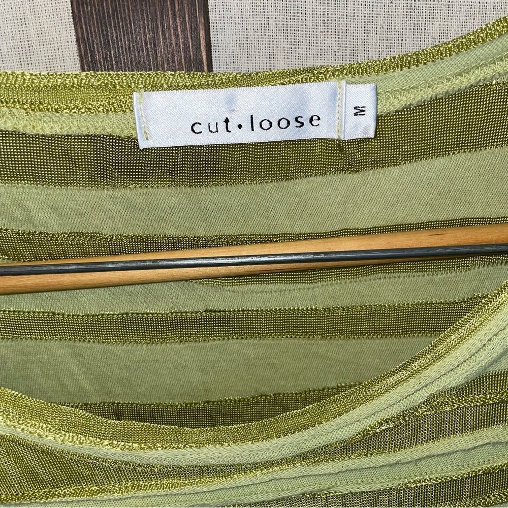 Cut • Loose Chartreuse Green Swing Top Relaxed Lagenlook Layered Style Rib Tunic - Picture 7 of 8